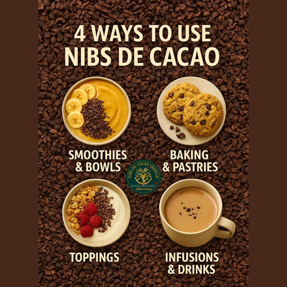 1 Kg - Raw Cacao Nibs Criollo – Grué de Cacao 100% Pur - Riche en Fer & Magnésium – Superfood de Madagascar – Direct de notre Coopérative Solidaire