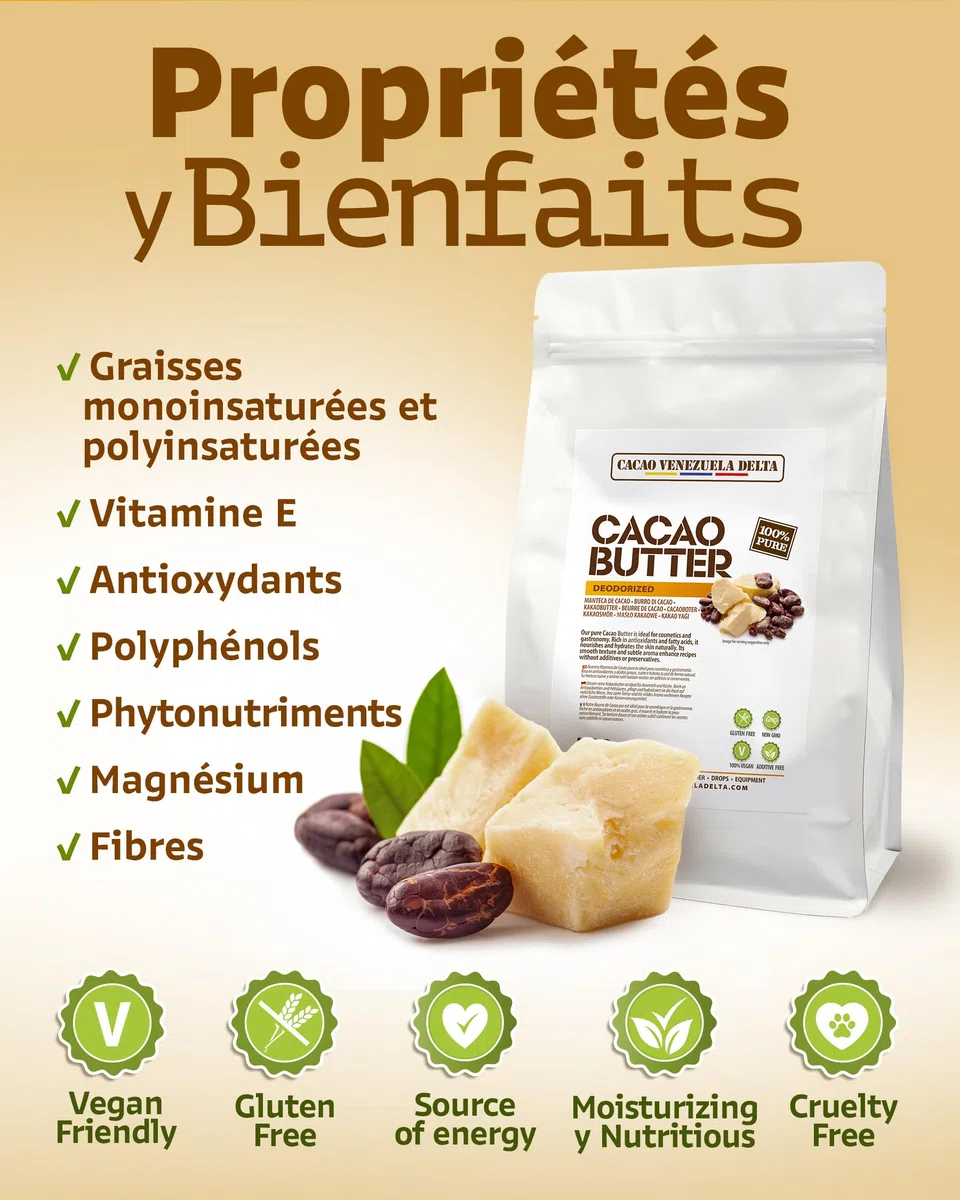 Cacao Venezuela Delta · 100% Kakaobutter · Desodoriert · 1 kg - Extra Qualität