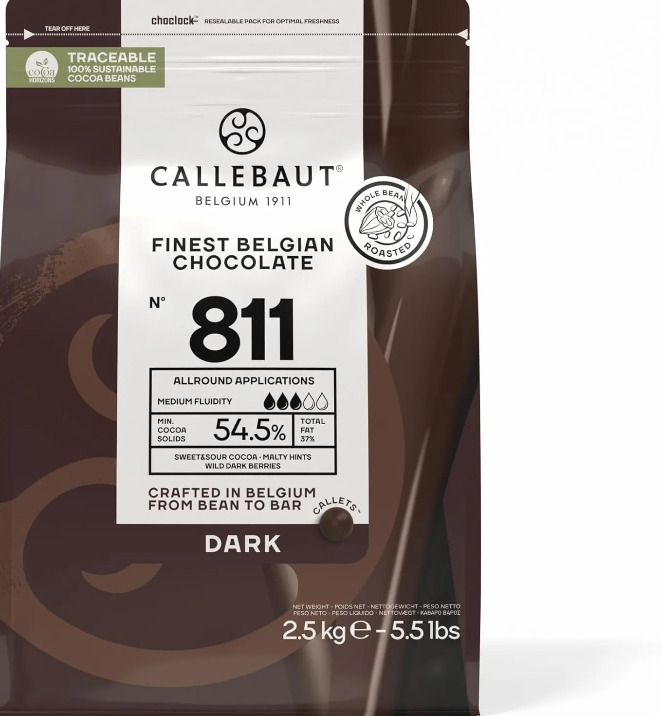 CALLEBAUT N 811 Chocolat Noir Belge 54,5% - Poids 2,5 kg