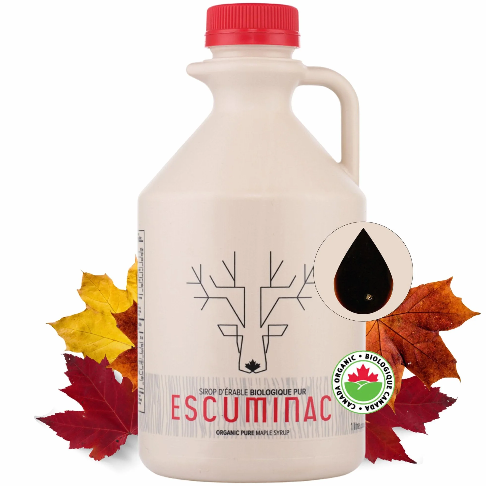 Sirop d'érable canadien très foncé Escuminac primé. Restaurant, Chef Size 1 L (33.8 fl oz) Canada Grade A Strong Taste (anciennement Grade C) - Pur, biologique, d'origine unique, non mélangé.