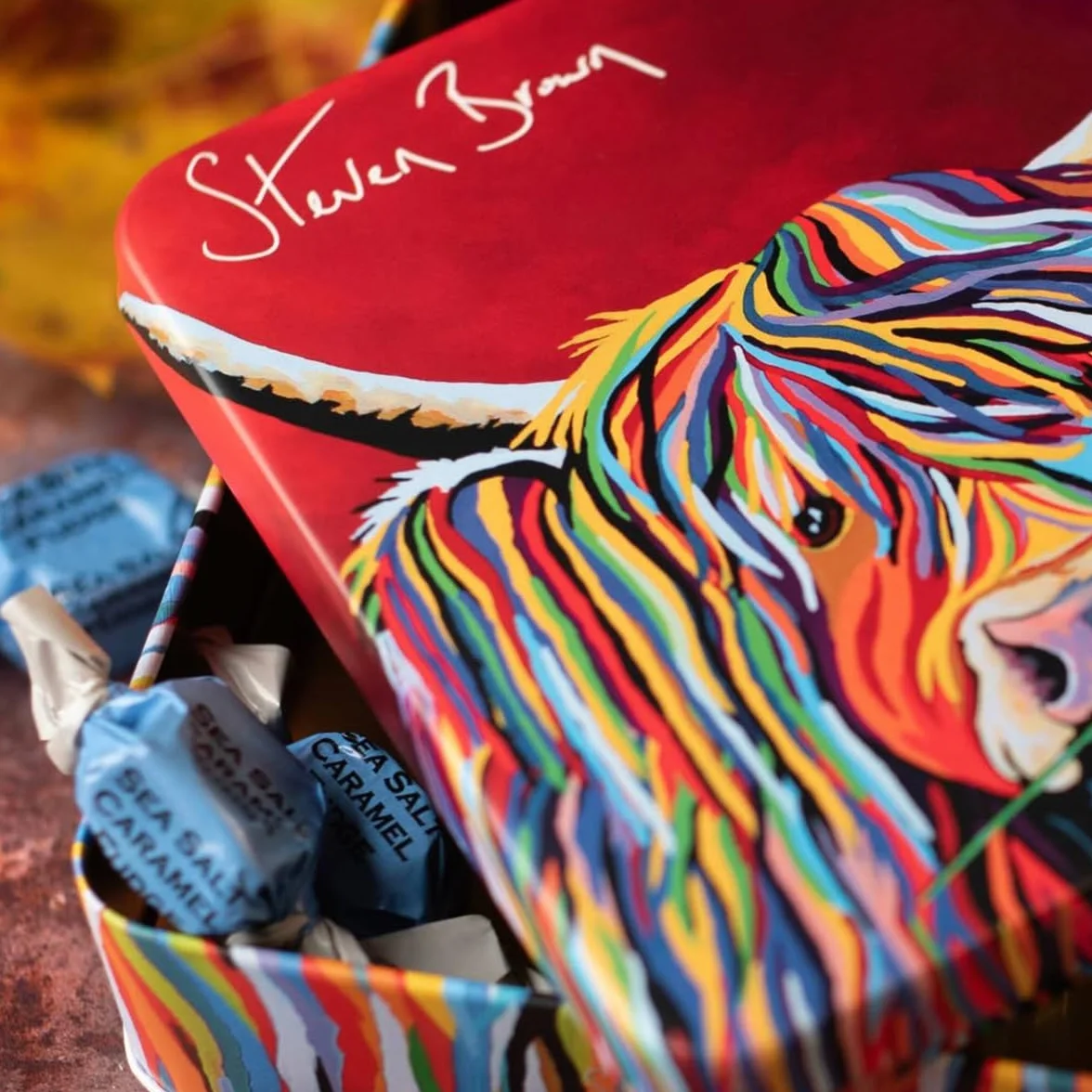 Steven Brown Lizzie McCoo tin of salted caramel fudge
