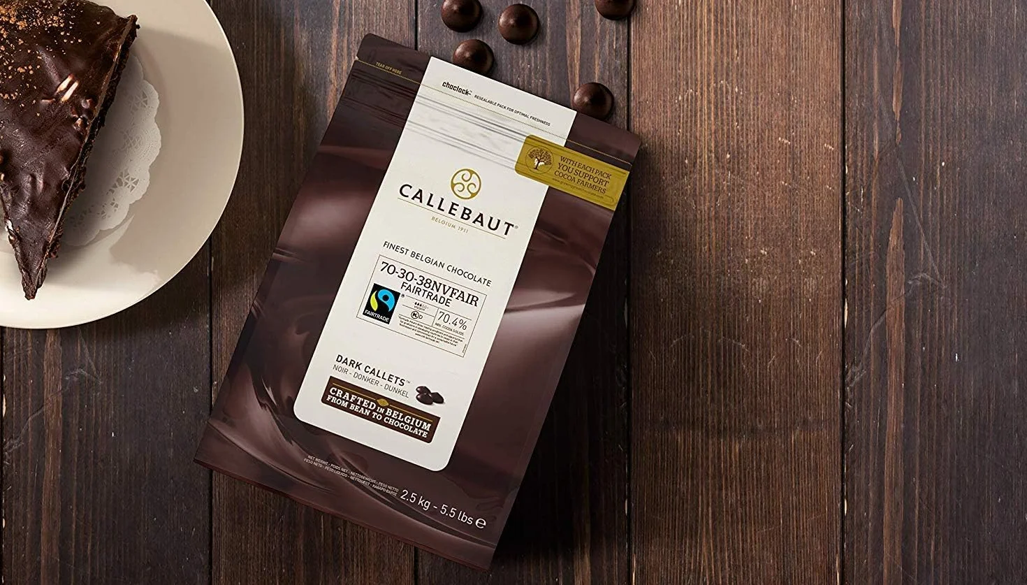 Callebaut - Chocolat noir patissier 70,5% (2.5kg) - Callets de chocolat de qualité professionnelle - Recette 70 30 38 - palets multi usage - sachet refermable