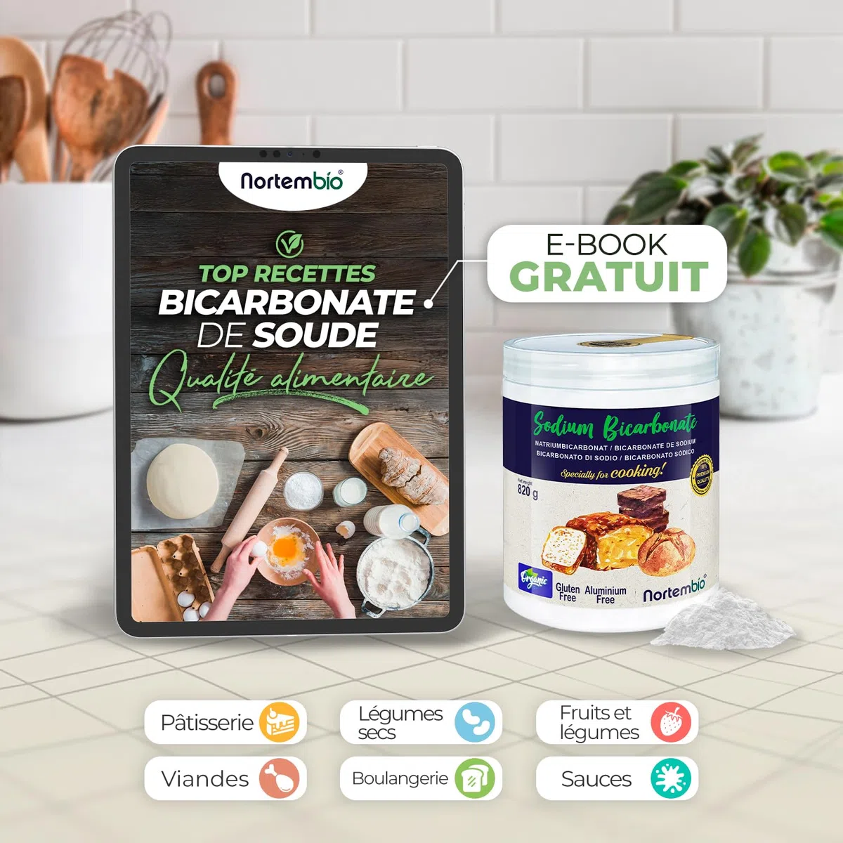 Nortembio Bicarbonate de Sodium E500(ii) 6,5 kg Additif Alimentaire pour Cuisine et Pâtisserie, Qualité Gourmet, Haute Pureté 100% Naturelle + eBook OFFERT
