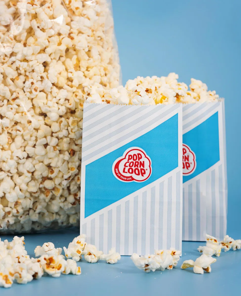 Popcornloop Sac de Popcorn Salé incluant 35 sachets de pop-corn gratuits Offerts Frais et Prêt à consommer pour Fêtes Événements Manifestations Festivals (Salé, 1,4)