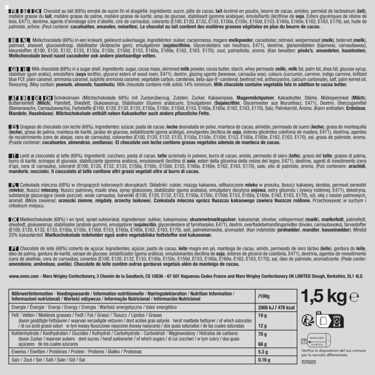 M&M'S COLLECTION Choco - Bonbon Chocolat au Lait Monocouleur - Sachet Vrac 1,5kg Nuage - Parfait pour Mariage, Anniversaire, Baptême, Gender Reveal, Communion, Nouvel An, Noël & DIY