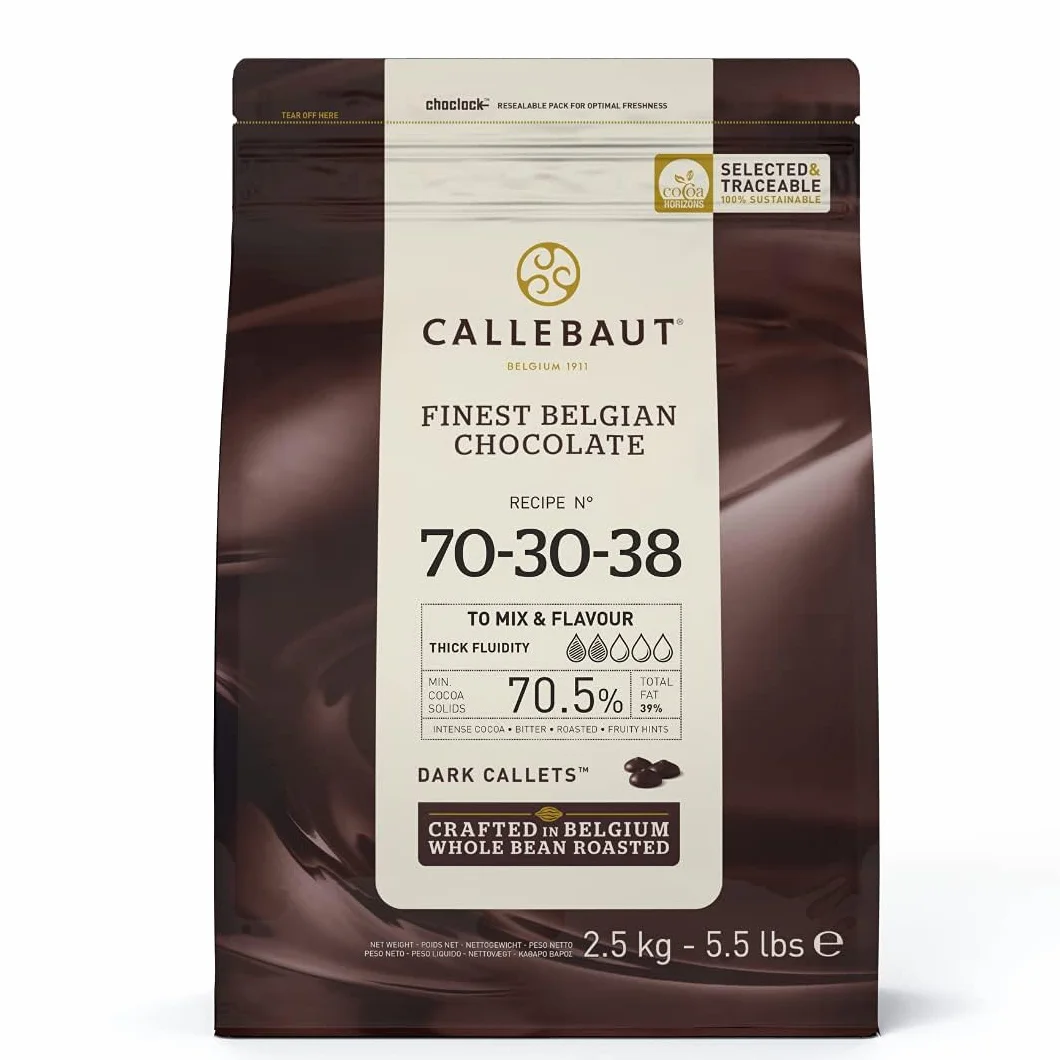 Callebaut - Chocolat noir patissier 70,5% (2.5kg) - Callets de chocolat de qualité professionnelle - Recette 70 30 38 - palets multi usage - sachet refermable