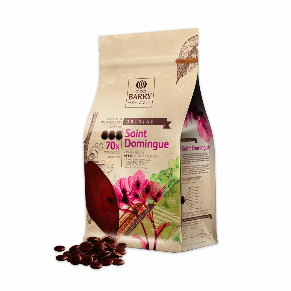 Cacao Barry - Saint Domingue 70% Origine chocolat noir de couverture pistoles 2,5 kg