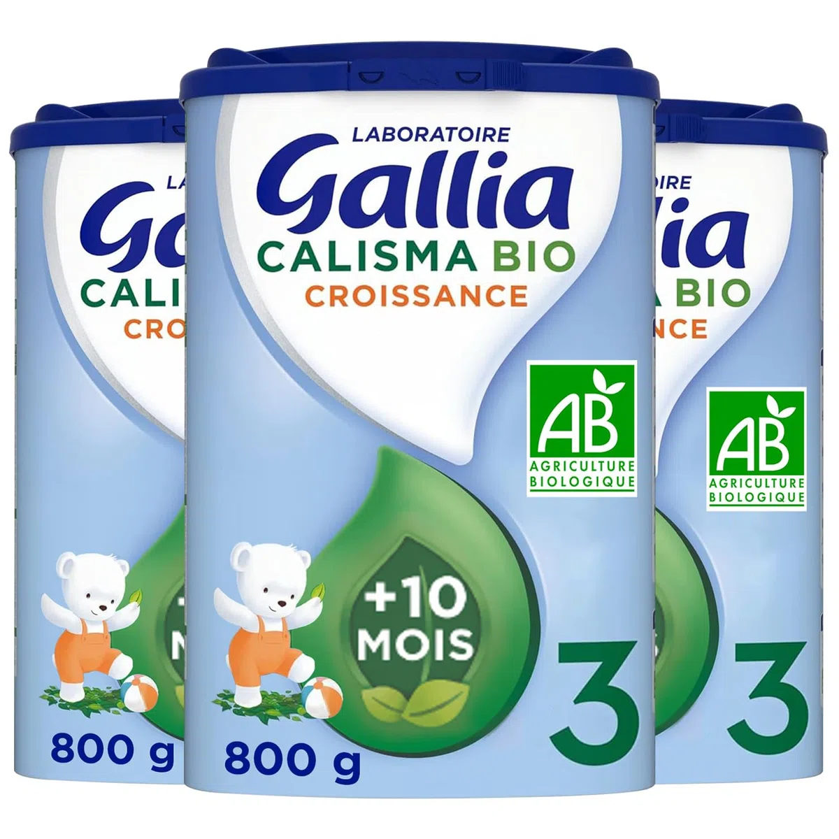 Laboratoire Gallia - Calisma 3 BIO Croissance - Lait Bébé 3ème âge - Lait Infantile Bio de 10 à 36 mois - en Poudre - Sans Huile de Palme - Lot de 3x800g