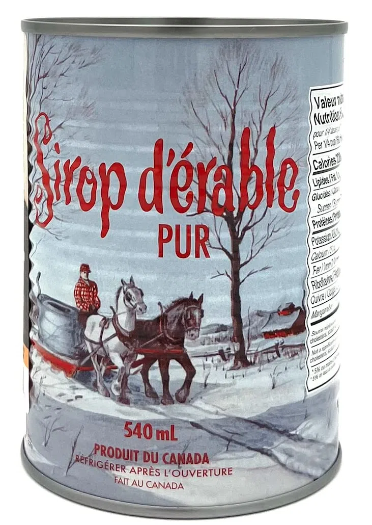 Pack de 5 conserves de sirop d'érable doré du Québec - Pur à 100% - Canne de 540ml x 5 unités - Sirop d'érable de première qualité