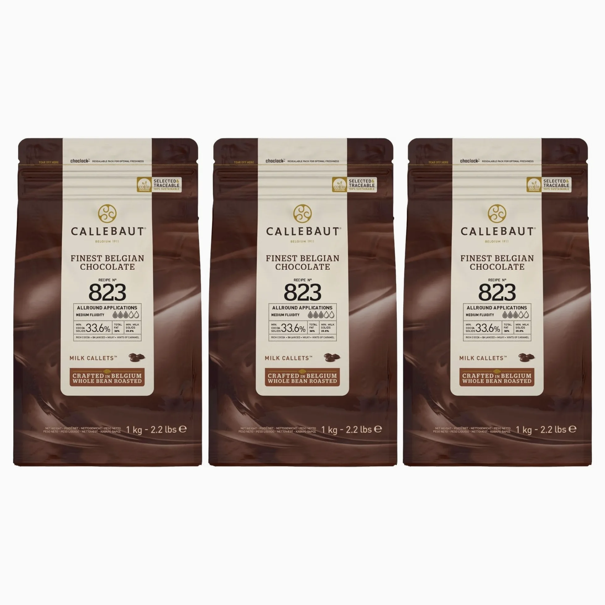 Callebaut 33,6% pépites de Chocolat au Lait (callets) Lot de 3 x 1kg