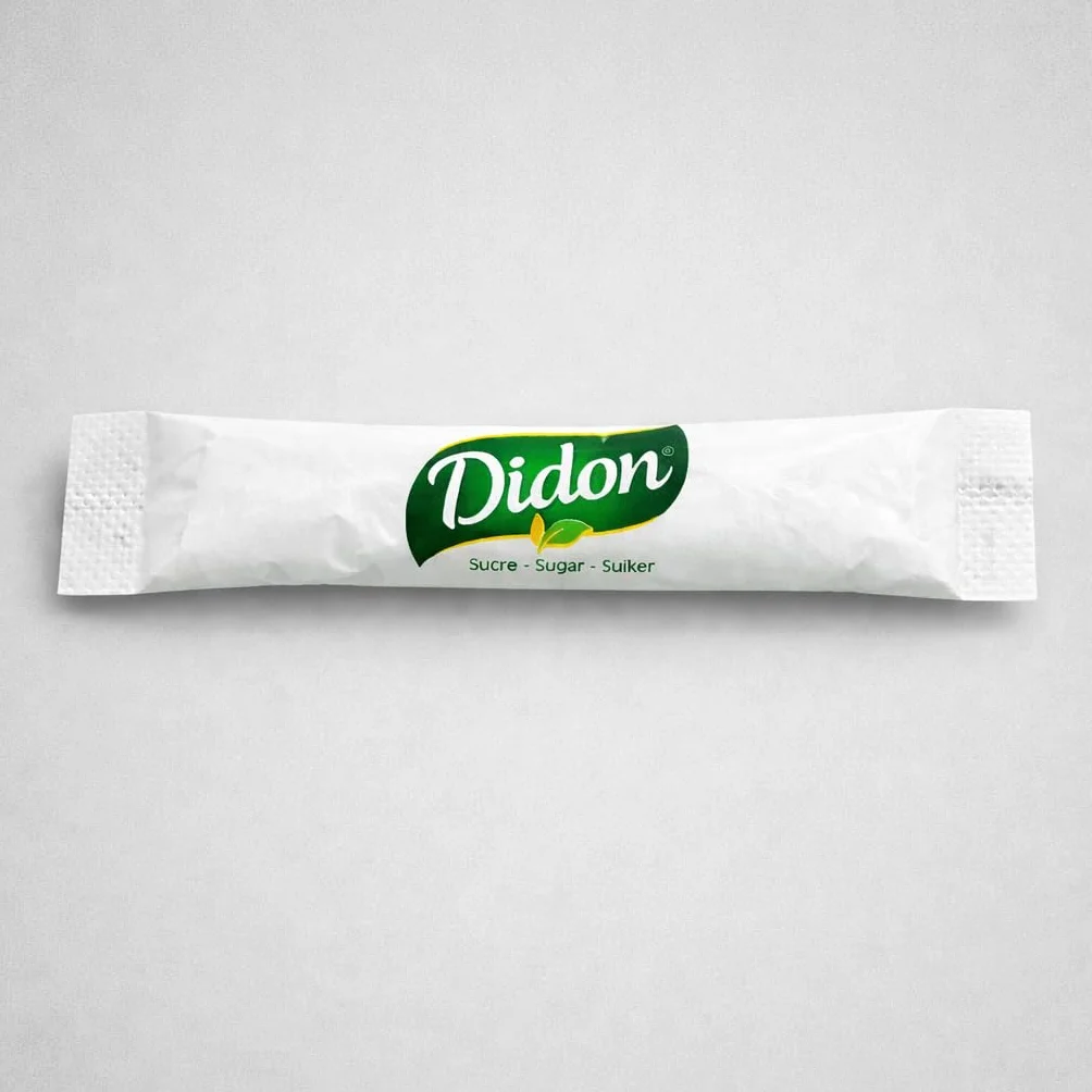 DIDON Sucre 5 KG – Lot de 1250 sachets Bûchettes de Sucre Individuels de 4g avec un lot d'agitateurs en bois - Pour les Boissons Chaudes, Cafés et Thés