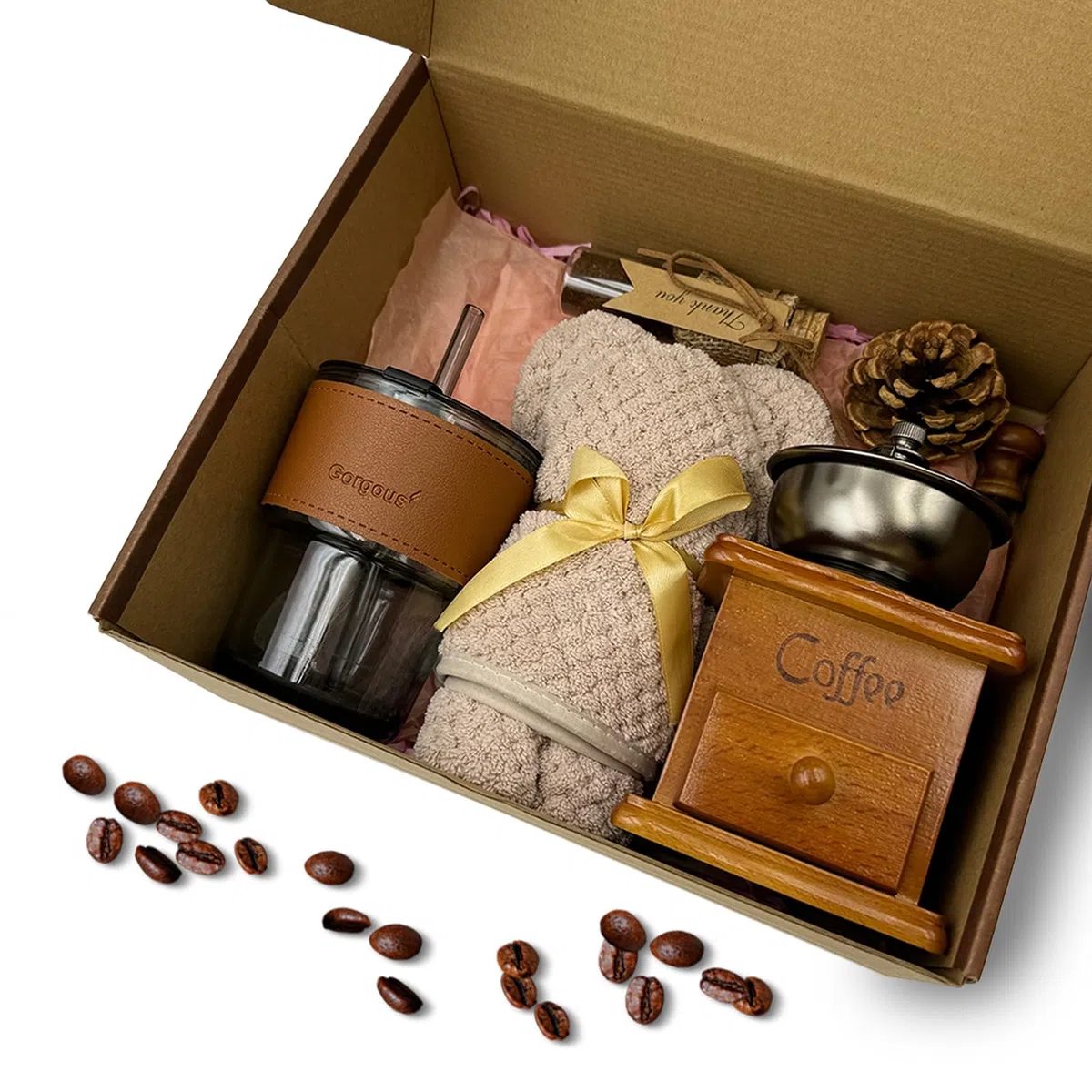 Kit de café français boîte cadeau, tasse, moulins, boîte ancienne, cadeau pour amateurs de café (marron)