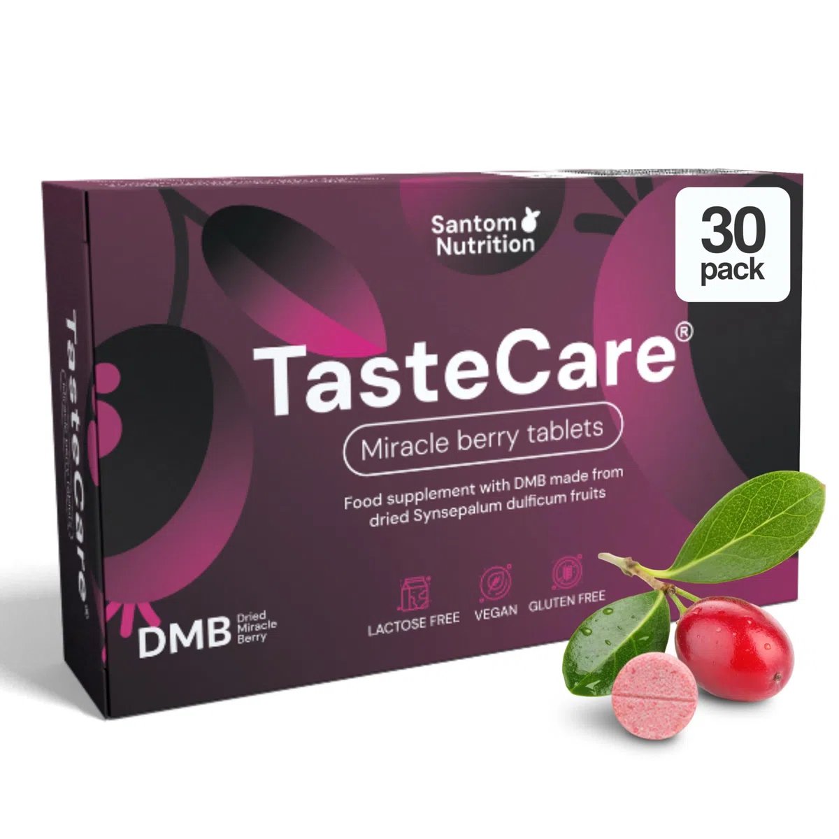 TasteCare Pastilles de Baie du Miracle | 30 Comprimés Baie Miracle | Miracle Berry | Miraculine Naturelle | Transforme l'Acide en Sucré | Sans Sucre | Collation Saine et Fête | Fabriqué en UE