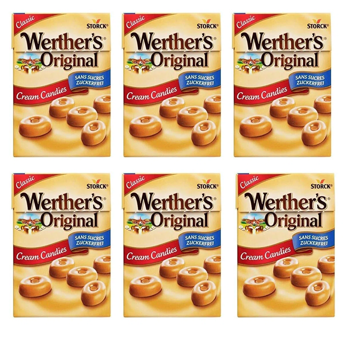 WERTHER S ORIGINAL - Sans Sucres Classique 42G - Lot De 6 Boites- Offre Spéciale