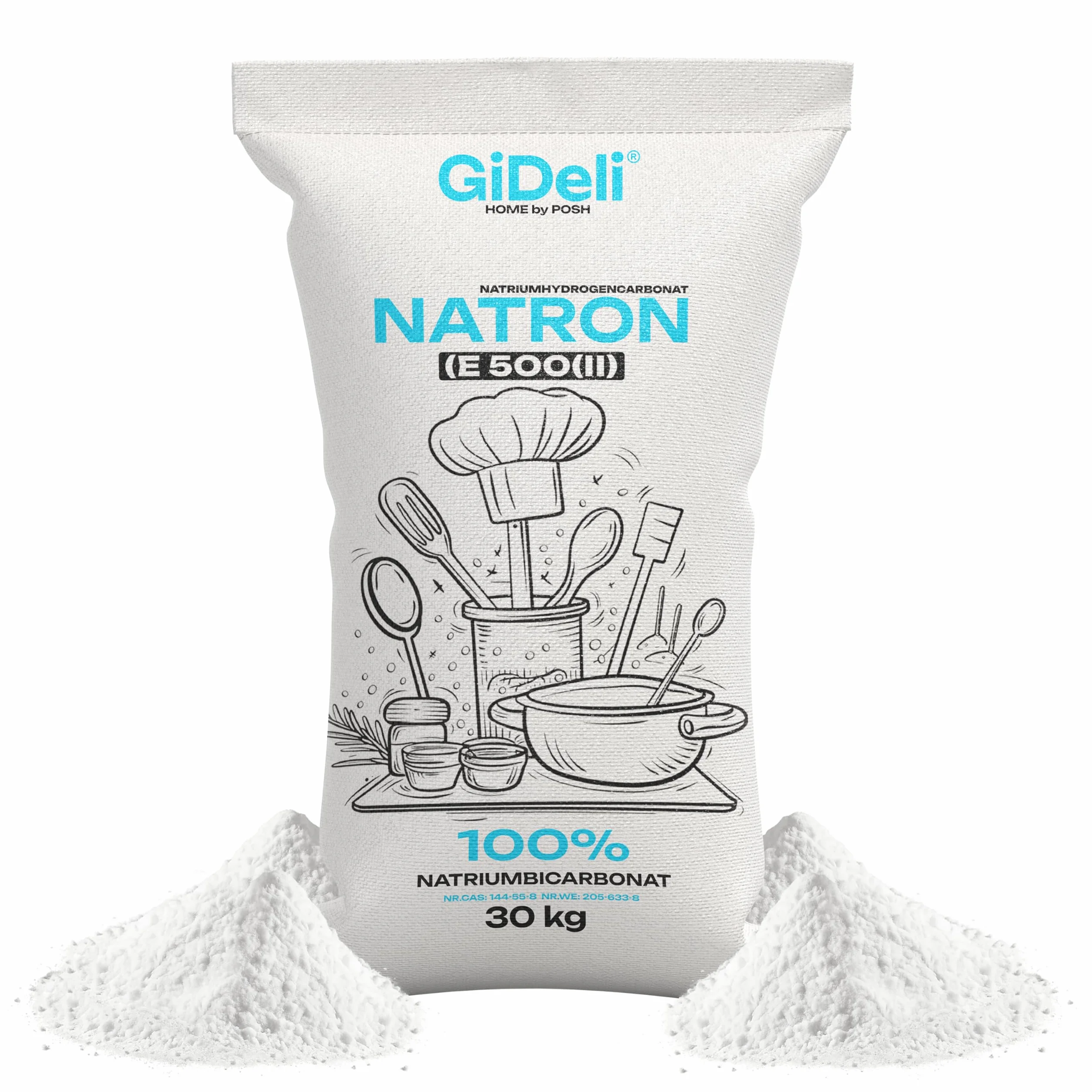 GiDeli Bicarbonate de Soude Qualité Alimentaire 30kg - Poudre de bicarbonate de sodium sans additifs - Idéal pour cuisiner, pâtisser, laver et nettoyer - Utilisation polyvalente dans la maison