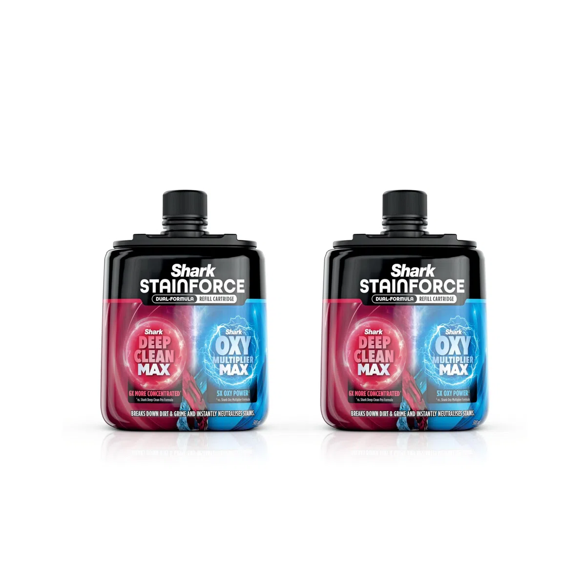 Shark StainForce – Recharge détachante de solution à double formule, lot de 2, pour lutter contre les taches tenaces et éliminer instantanément les odeurs, 2 x 500 ml, XSKBDHXCM500EU