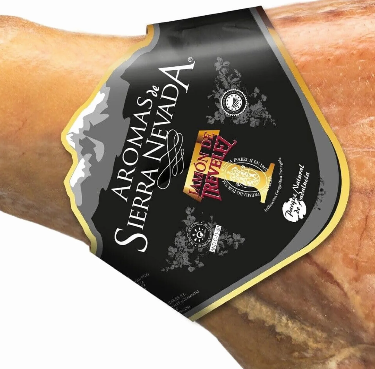 LalolaGourmet - Jambon Serrano Trevélez I.G.P. (7.5/8 kg) - Jambon Espagnol Blanc - Label BLUE Avec Plus de 17 Mois de Maturation Naturelle - 100% Naturel et Sans Gluten