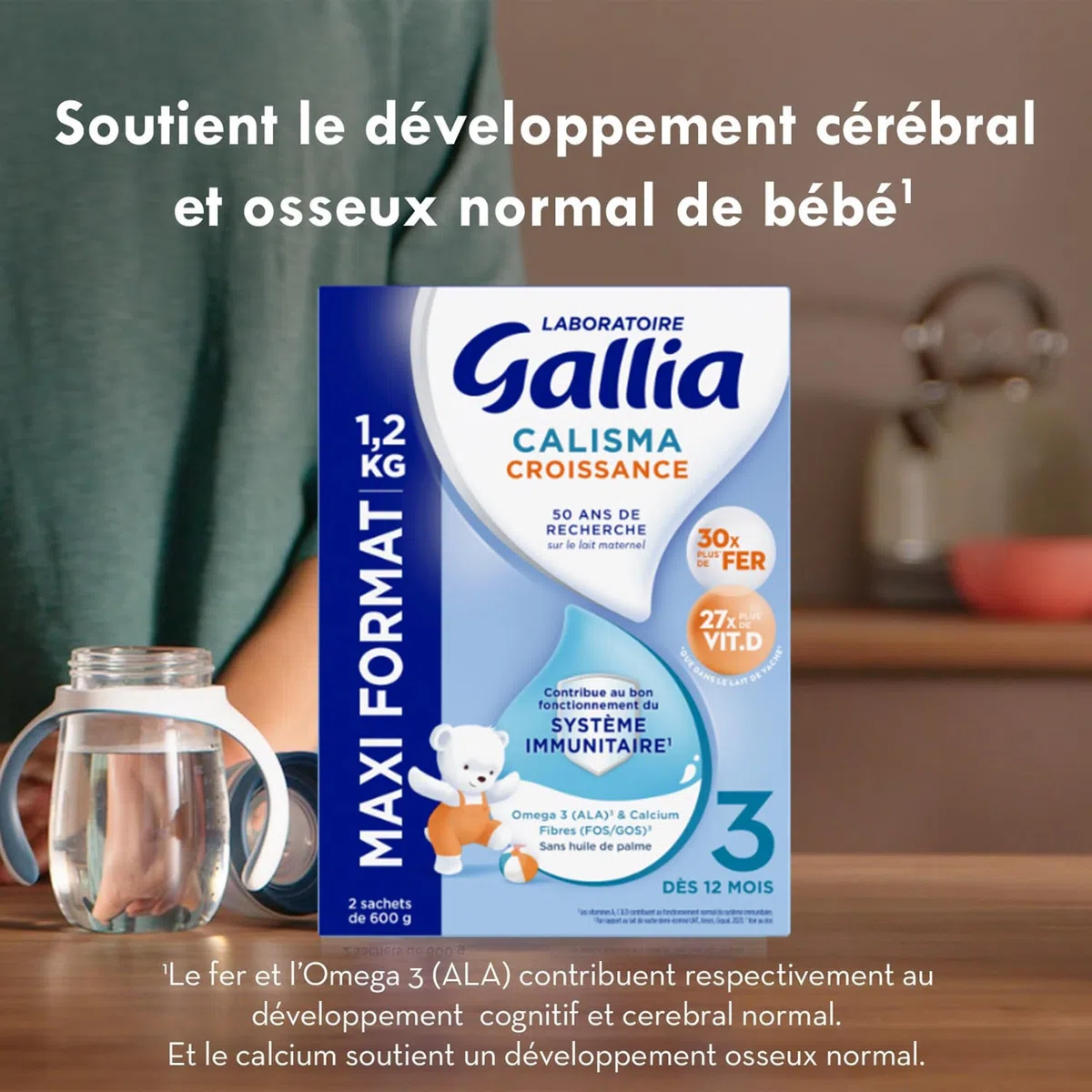 Laboratoire Gallia - Calisma Croissance 3ème âge - Lait en Poudre pour Bébé - Sans Huile de Palme - Lait Bébé dès 12 mois - Lot de 3x1,2kg