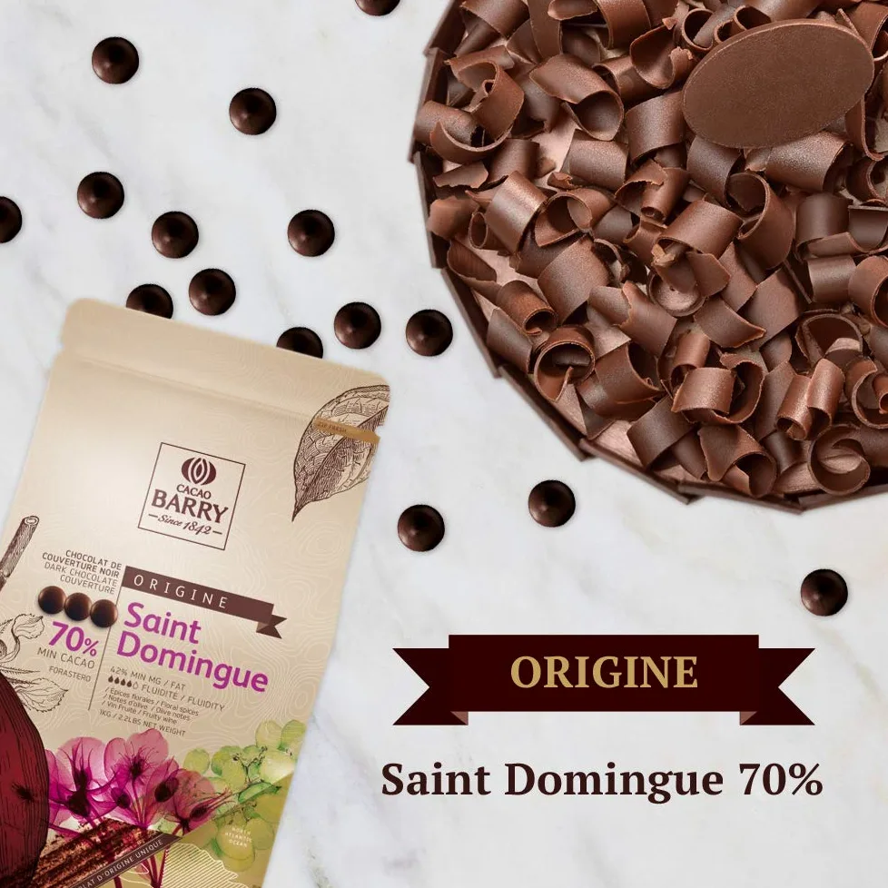 Cacao Barry - Saint Domingue 70% Origine chocolat noir de couverture pistoles 2,5 kg