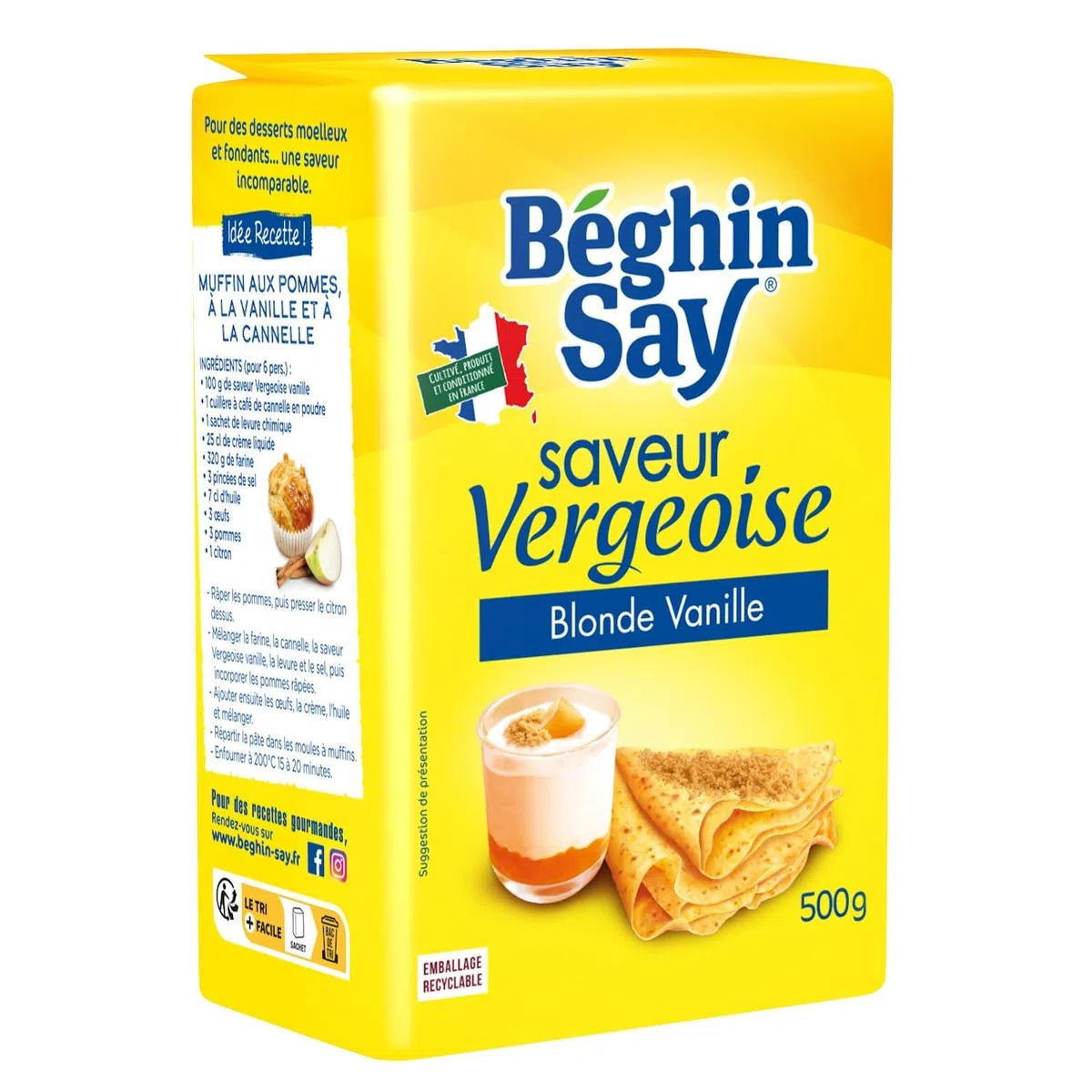 BEGHIN SAY – Sucre Vergeoise Blonde Aromatisée à la Vanille, Texture Fondante et Gourmande (500g) - Lot de 4 - vendu par Lot