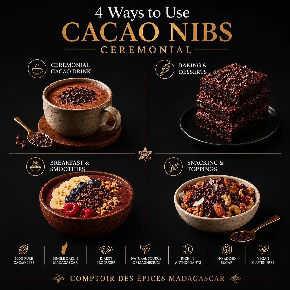 500g Nibs de Cacao Pur Madagascar – Direct Producteur | Grué de Cacao Cru Riche en Antioxydants & Magnésium – Qualité Premium, Sans Additifs