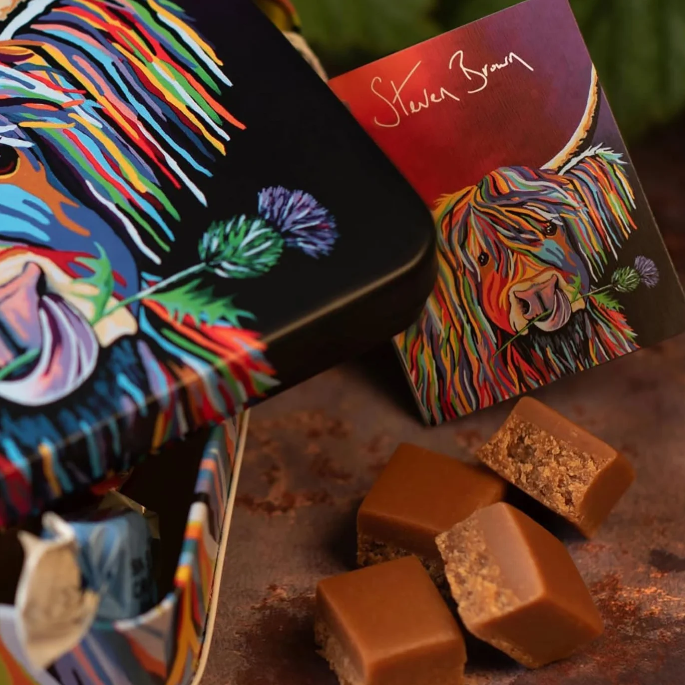 Steven Brown Lizzie McCoo tin of salted caramel fudge