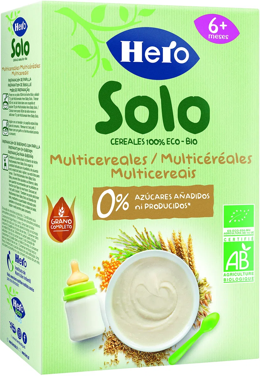 Hero Solo Bouillie Multicéréales Bio – Céréales Bio, Grain Complet, Sans Sucres Ajoutés et Sans Lait - pour Bébés Dès 6 Mois - Lot de 6 X 300 g
