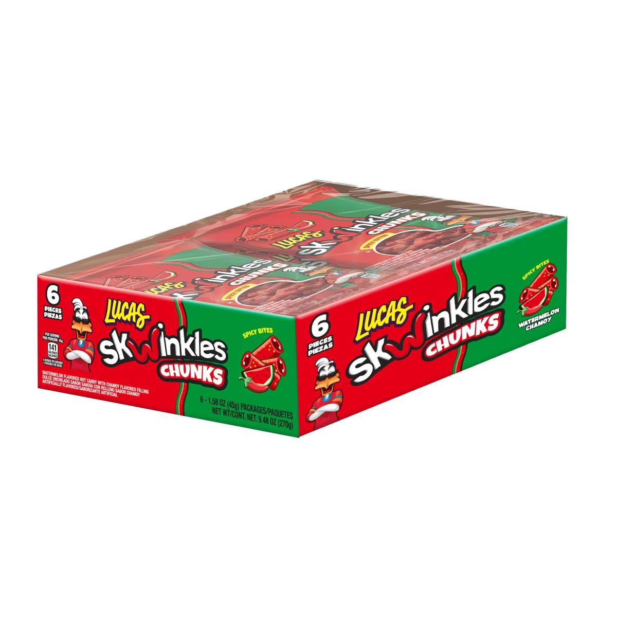 Lucas Skwinkles Candy Chunk Pastèque aromatisé avec garniture au tamarin 45,4 g, lot de 6