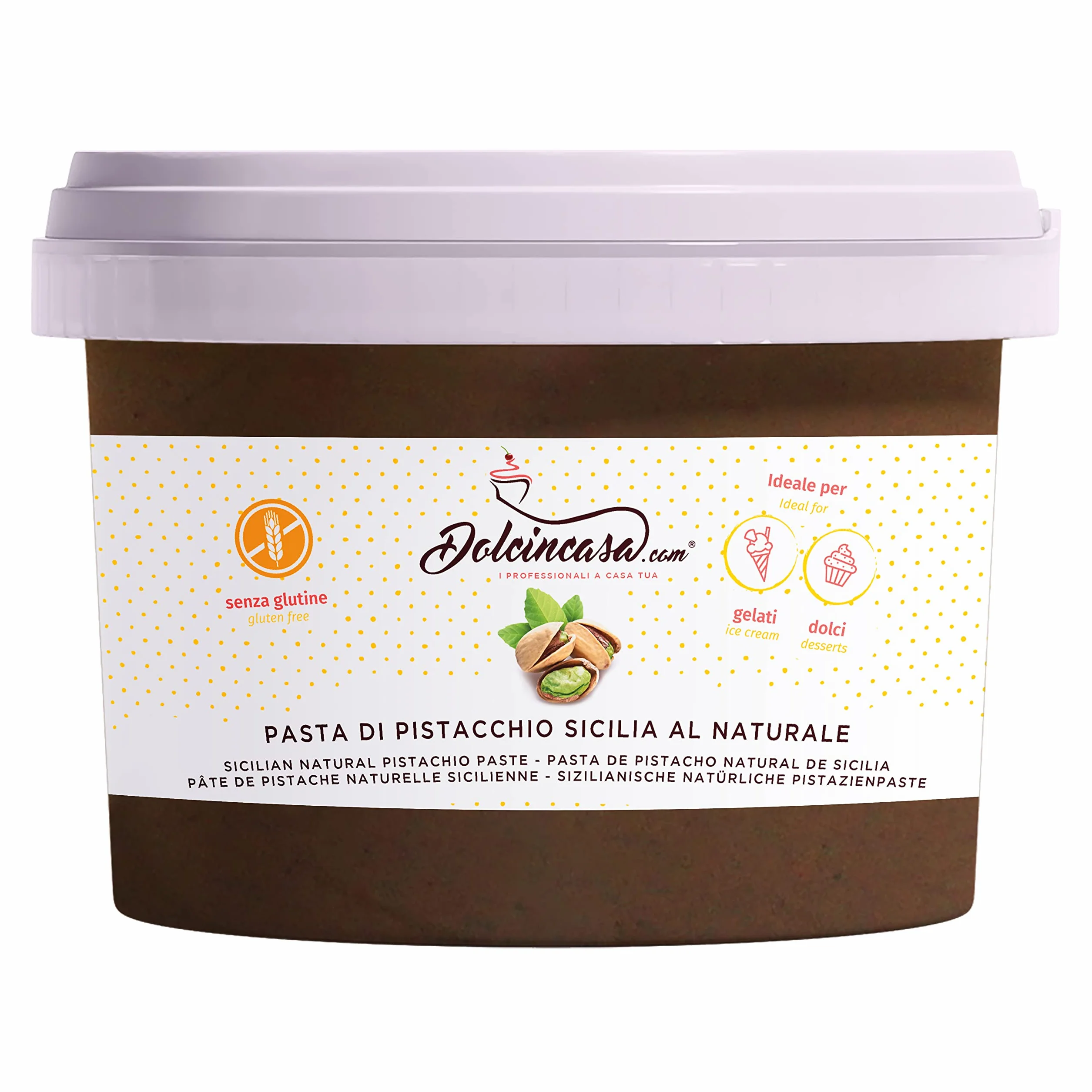 Dolcincasa-com Pâte de Pistache Sicile 100% Pure Naturelle Savoureuse Douce Polyvalente sans Colorant pour Glaces Pâtisseries Usage Domestique et Professionnel Sans Gluten Pack 500g