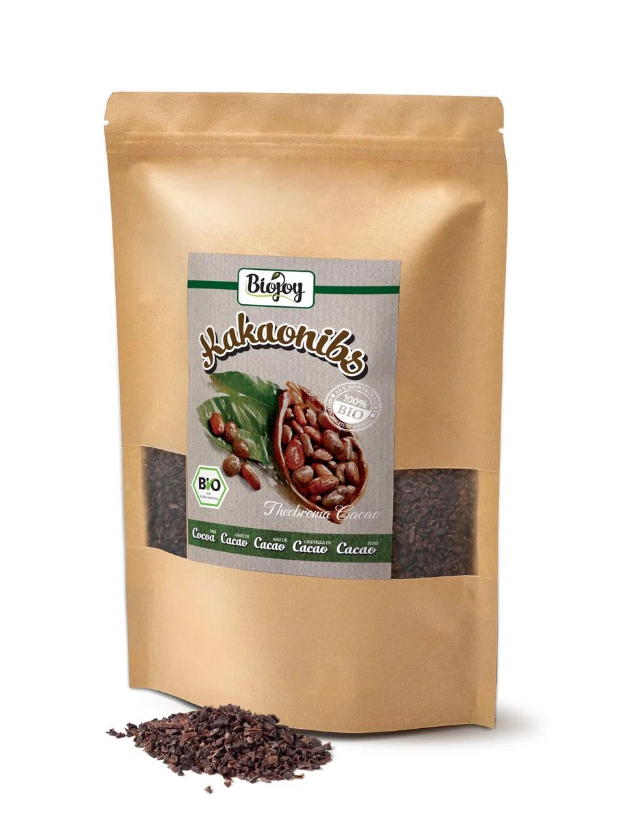 Biojoy Grué de Cacao BIO (1 kg), crus et sans sucre ajouté, Cacao nibs (Theobroma cacao)