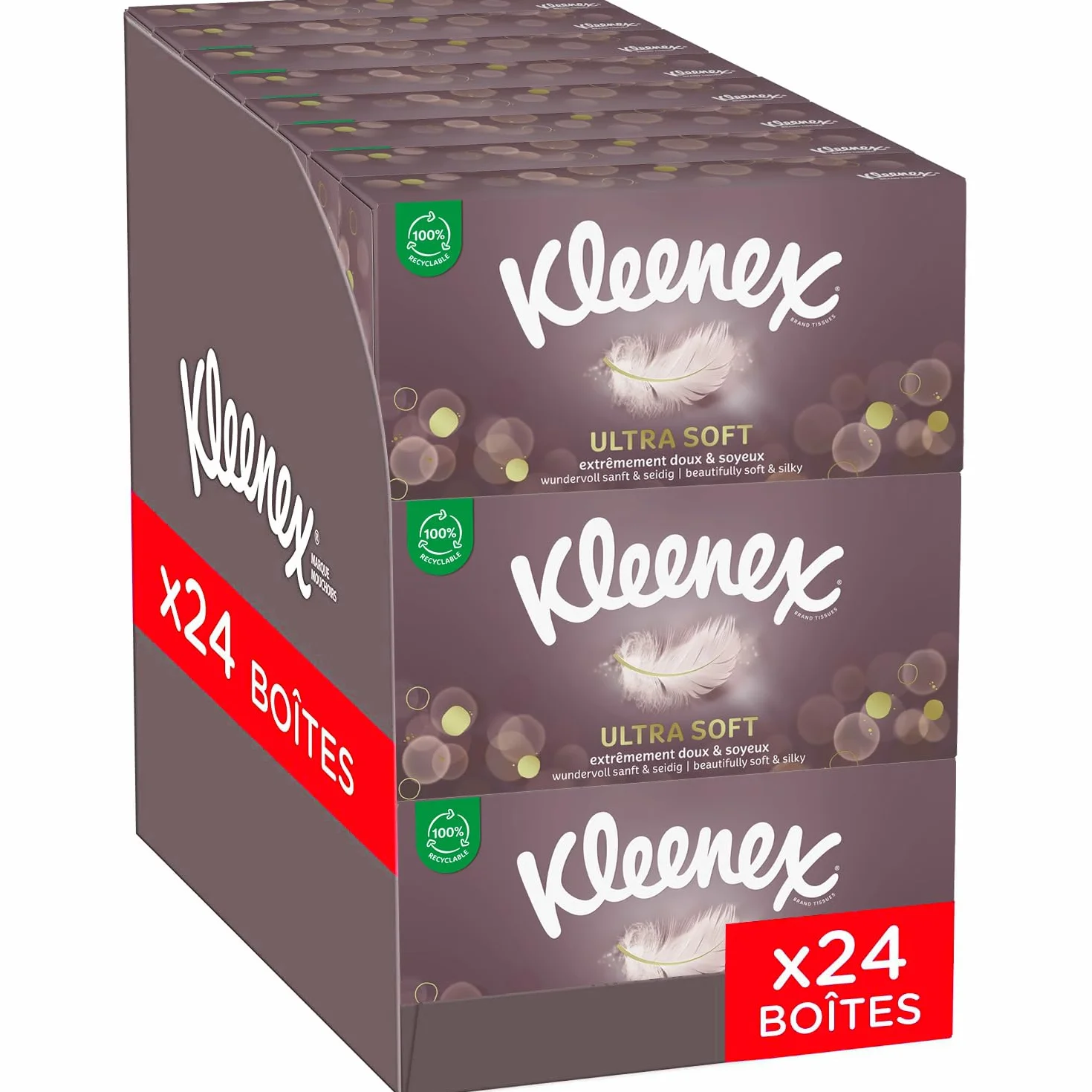 KLEENEX - Mouchoirs boîte Ultra-soft (24 boîtes de 64 mouchoirs) - doux et soyeux qui laissent une sensation de bien-être sur la peau - Fabriqué en France
