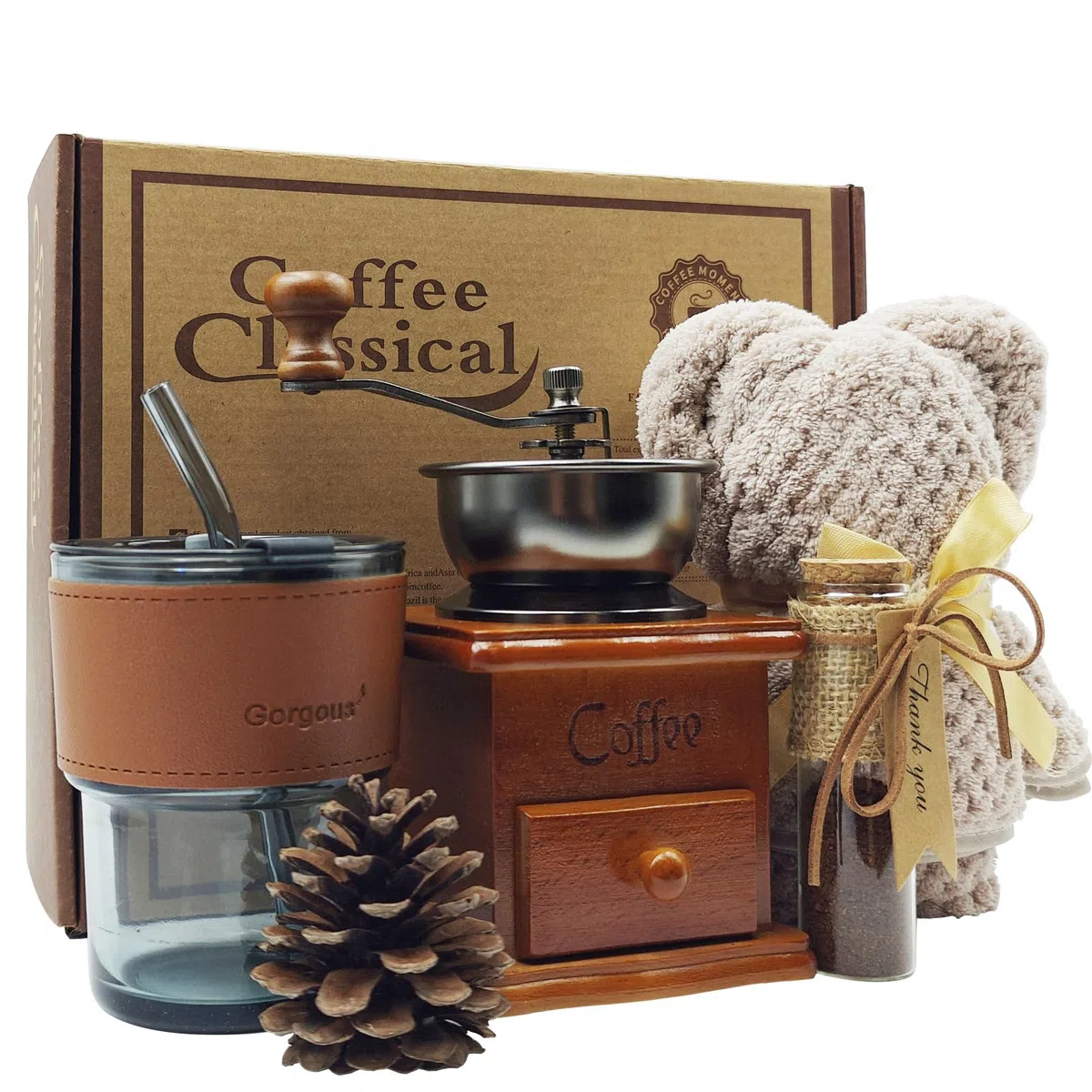 Kit de café français boîte cadeau, tasse, moulins, boîte ancienne, cadeau pour amateurs de café (marron)