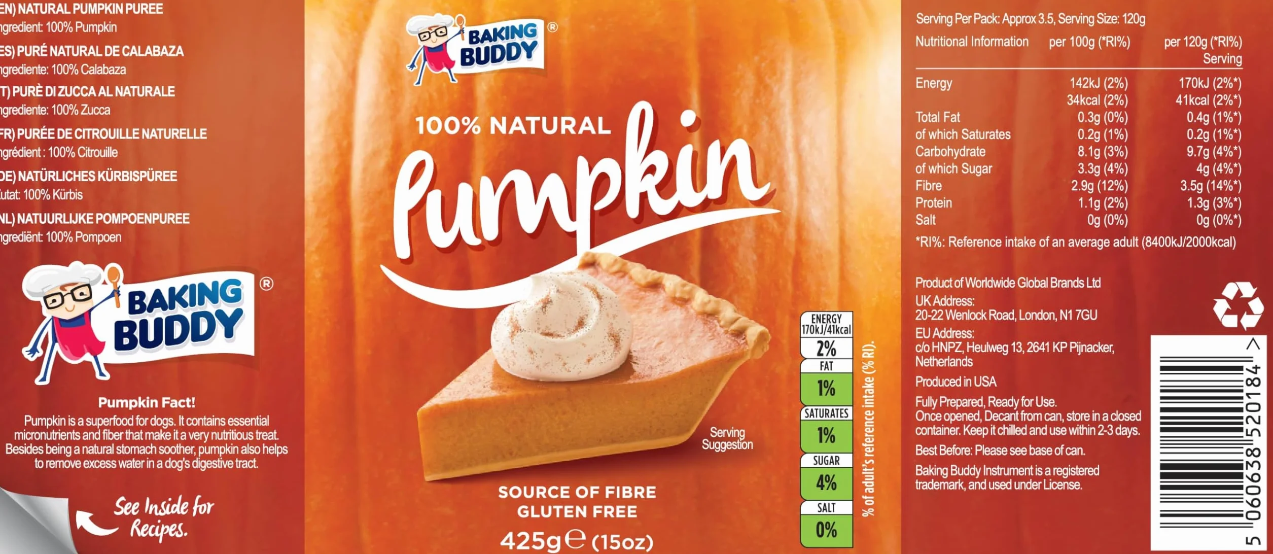 Baking Buddy 100% Natural Pumpkin Puree - 2 Cans Pack