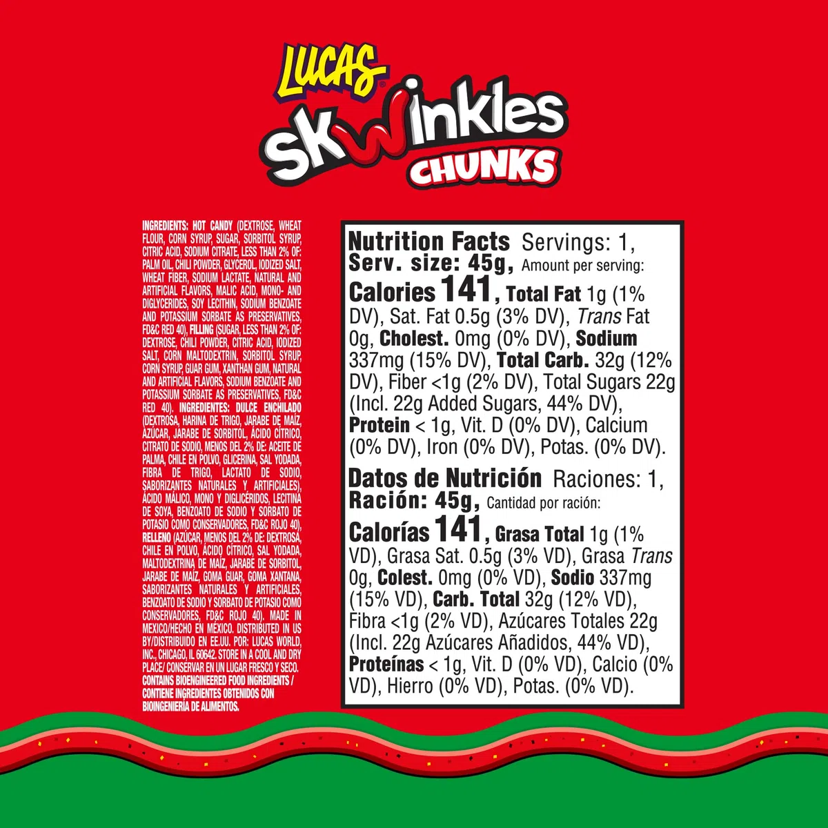 Lucas Skwinkles Candy Chunk Pastèque aromatisé avec garniture au tamarin 45,4 g, lot de 6