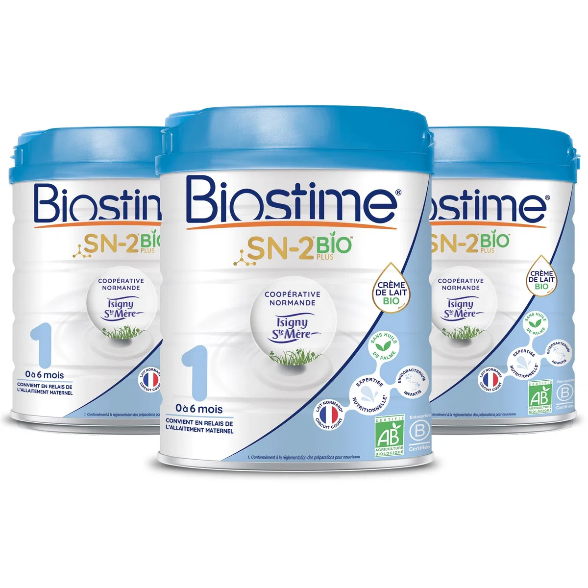 Biostime SN-2 Bio Plus - Lot de 3 Laits infantiles Bio 1er âge en poudre de 0 à 6 mois (800g)