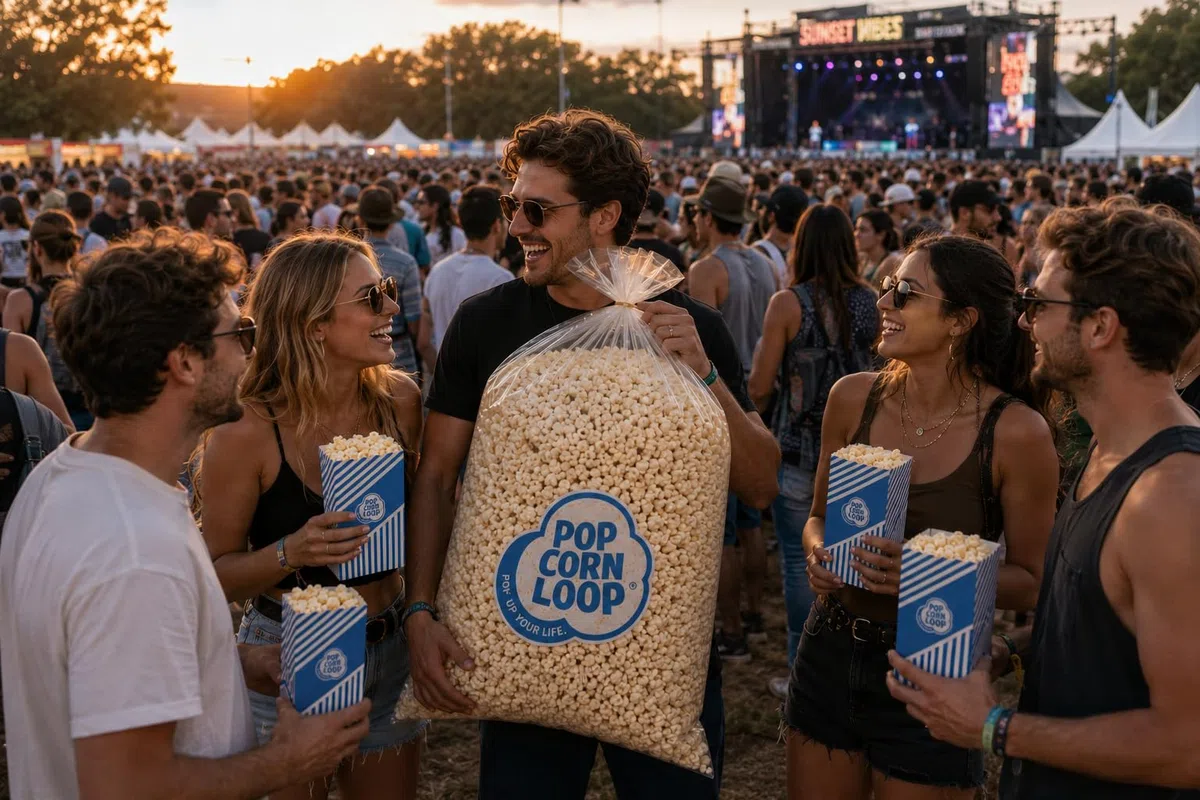 Popcornloop Sac de Popcorn Salé incluant 35 sachets de pop-corn gratuits Offerts Frais et Prêt à consommer pour Fêtes Événements Manifestations Festivals (Salé, 1,4)