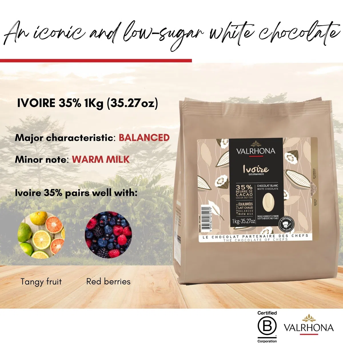 Fèves chocolat blanc IVOIRE Valrhona 1kg