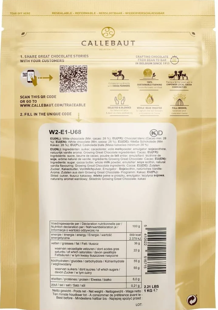 Callebaut, lait, noir et blanc pépites de chocolat (3 x 1kg Bundle)