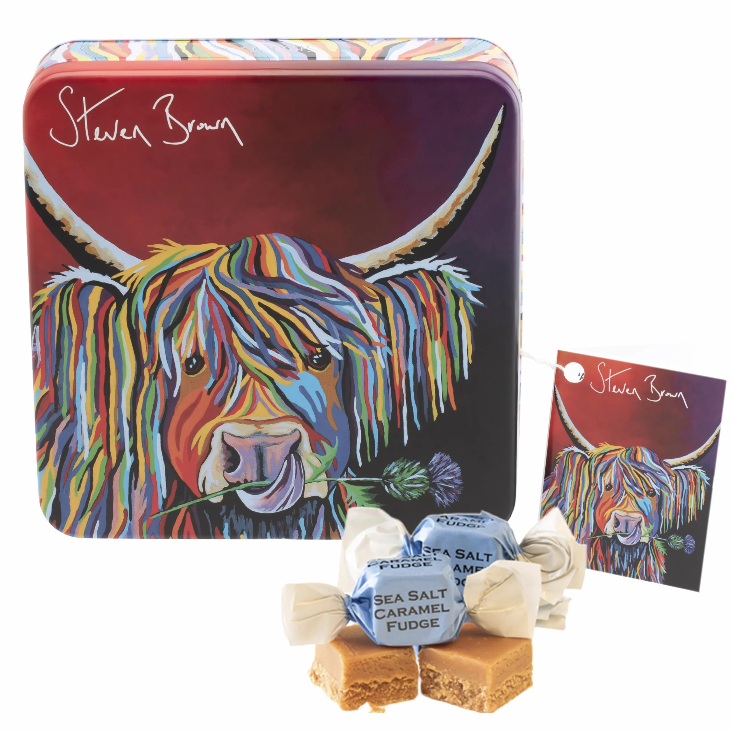 Steven Brown Lizzie McCoo tin of salted caramel fudge