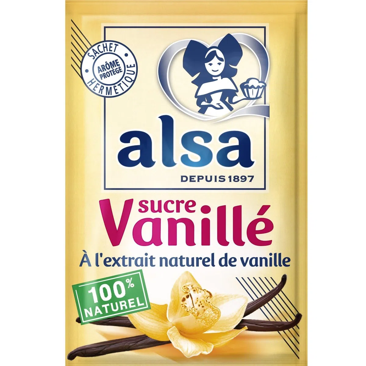 ALSA – Sucre Vanillé Aromatique pour Desserts Gourmands, Saveur Intense de Vanille (12 Sachets, 90g) - Le lot de 4