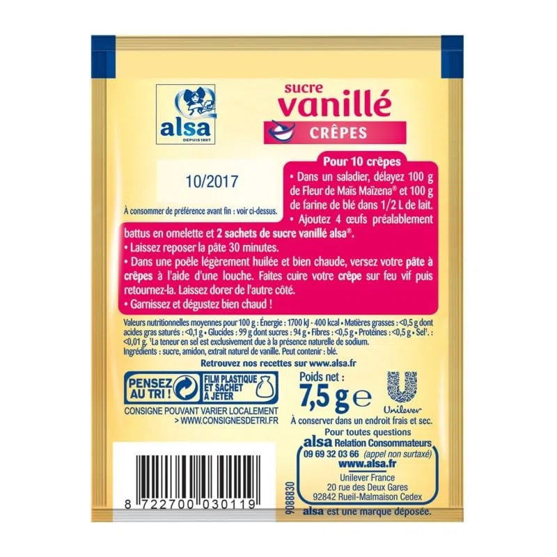 Délice Vanillé Alsa - 12 sachets de sucre vanillé de 7.5g, idéal pour pâtisseries - Le Lot De 4