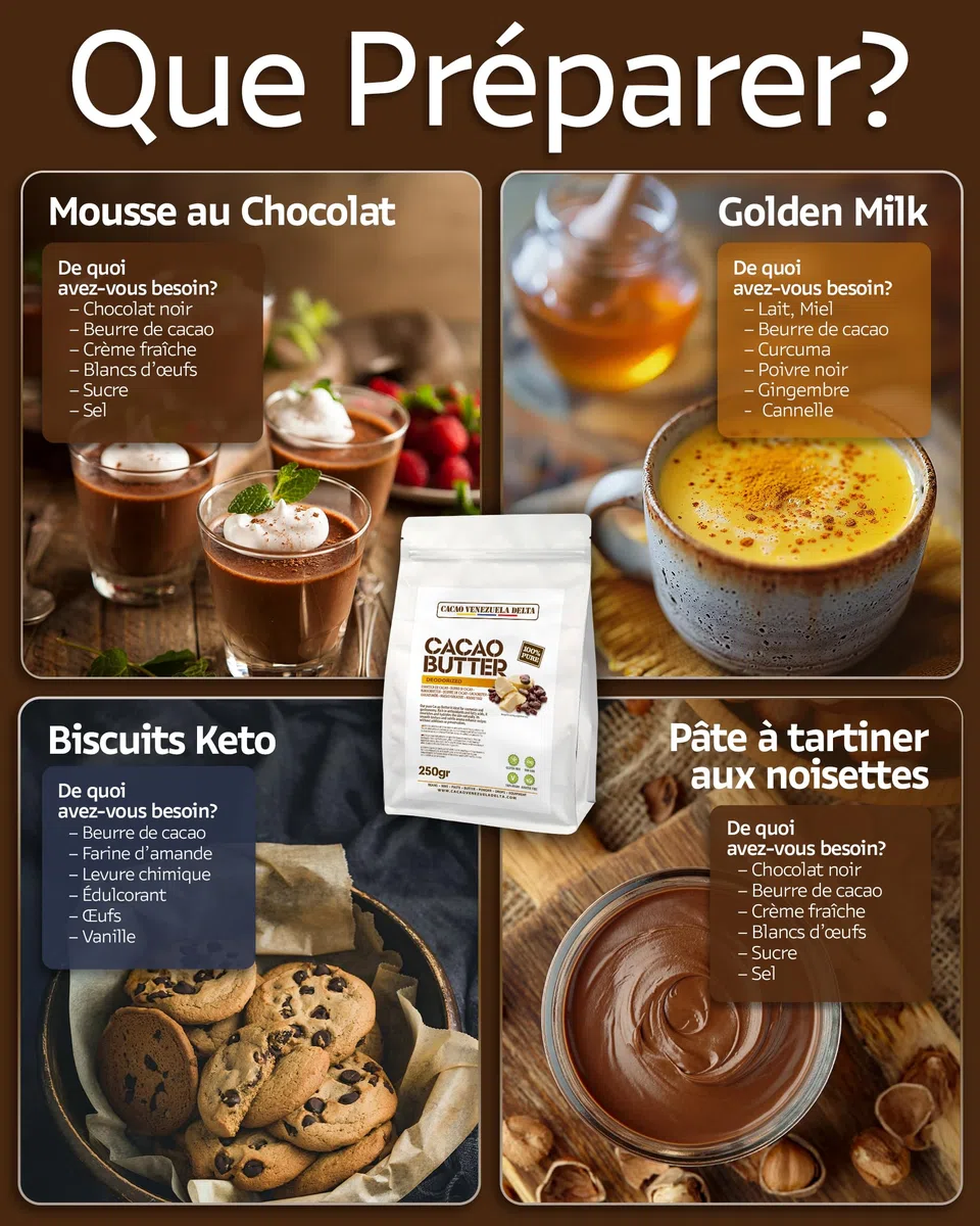 Cacao Venezuela Delta · 100% Kakaobutter · Desodoriert · 1 kg - Extra Qualität