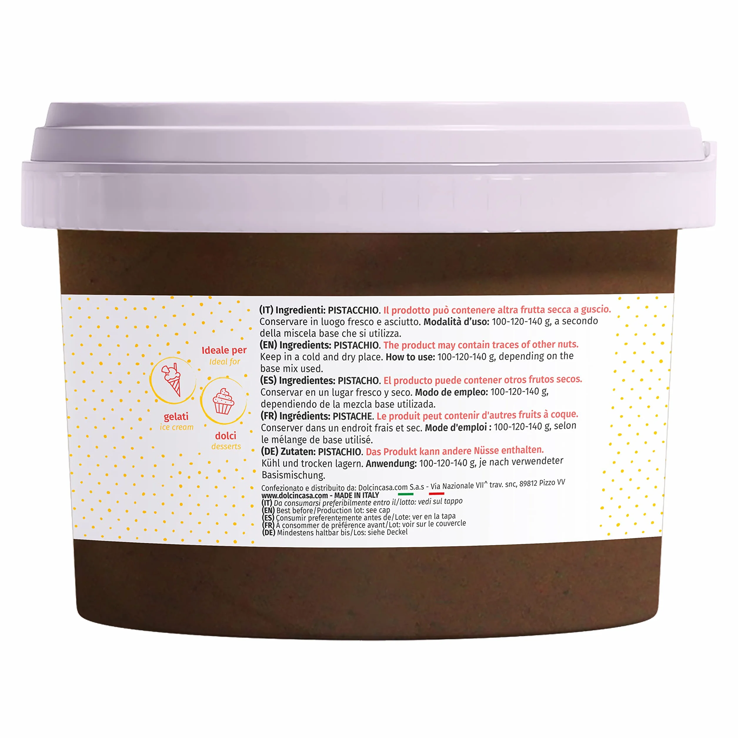 Dolcincasa-com Pâte de Pistache Sicile 100% Pure Naturelle Savoureuse Douce Polyvalente sans Colorant pour Glaces Pâtisseries Usage Domestique et Professionnel Sans Gluten Pack 500g