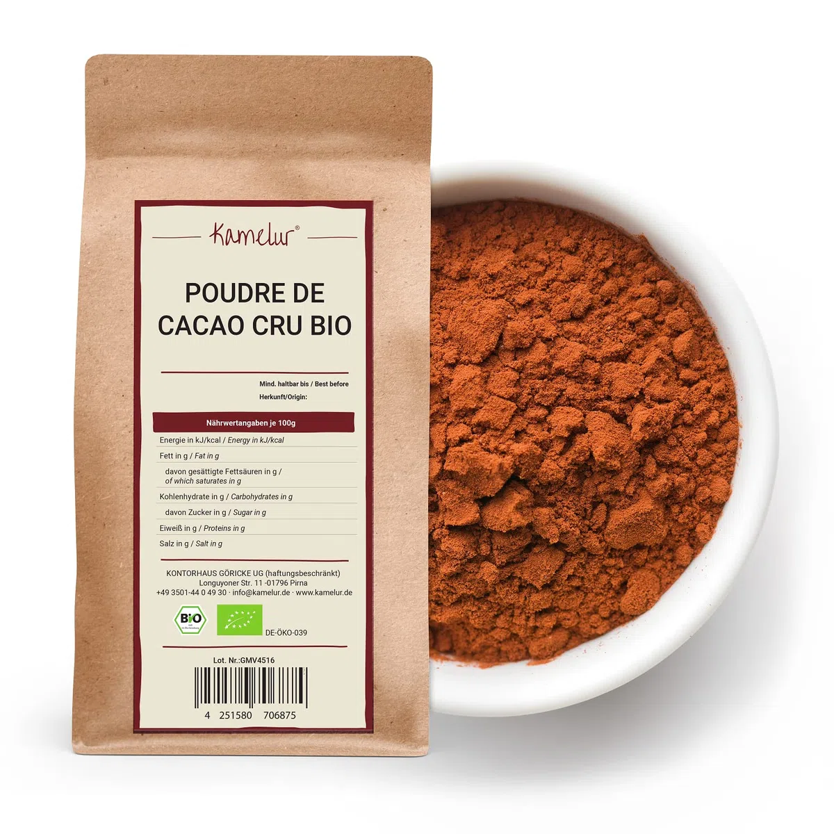 1kg de poudre de cacao biologique à base des meilleures fèves de cacao - aliment cru - 100% de cacao pur, poudre de cacao BIO fortement déshuilée (11% de matière grasse) - emballages écologiques