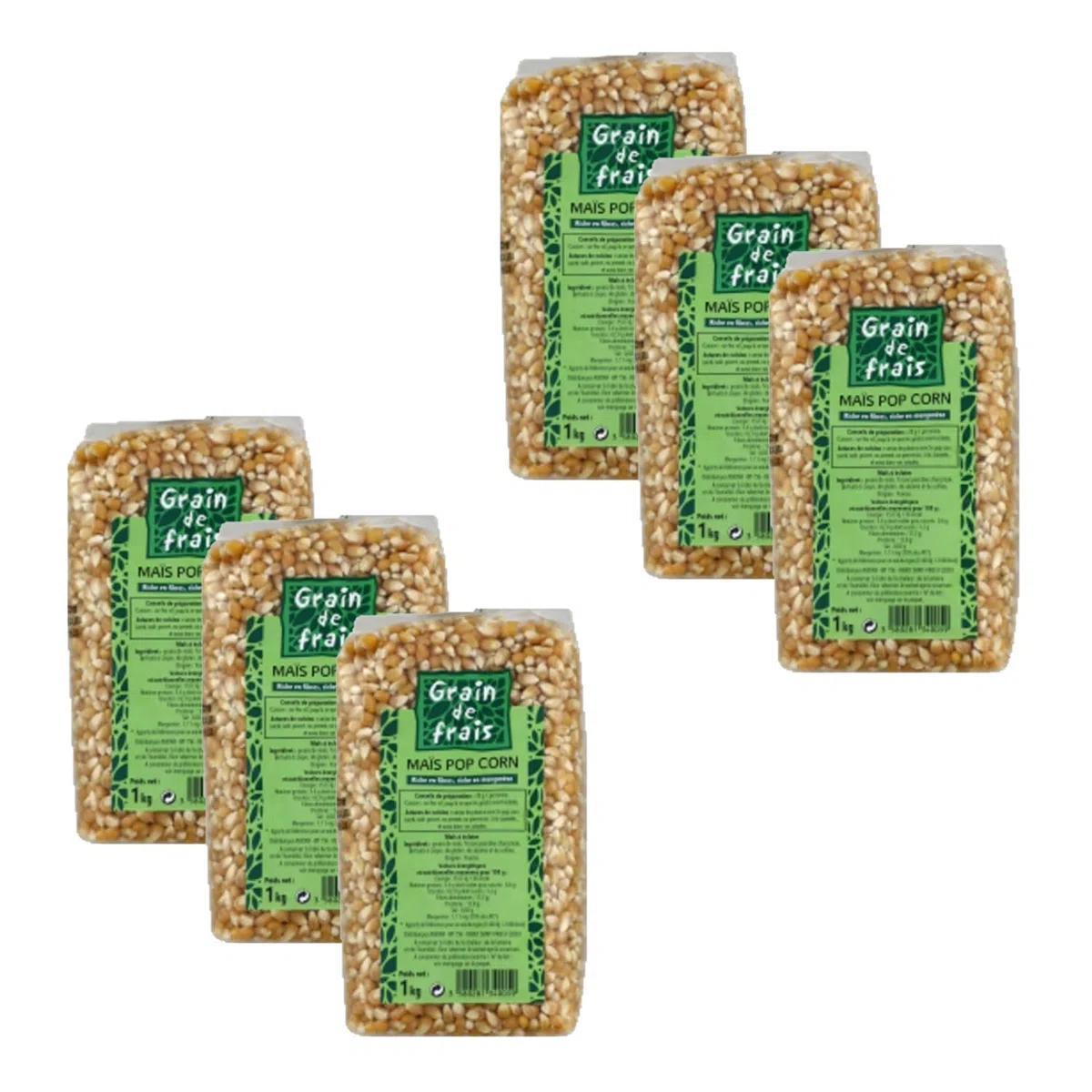 Lot 6x Maïs pop corn France - Grain de Frais - paquet 1kg