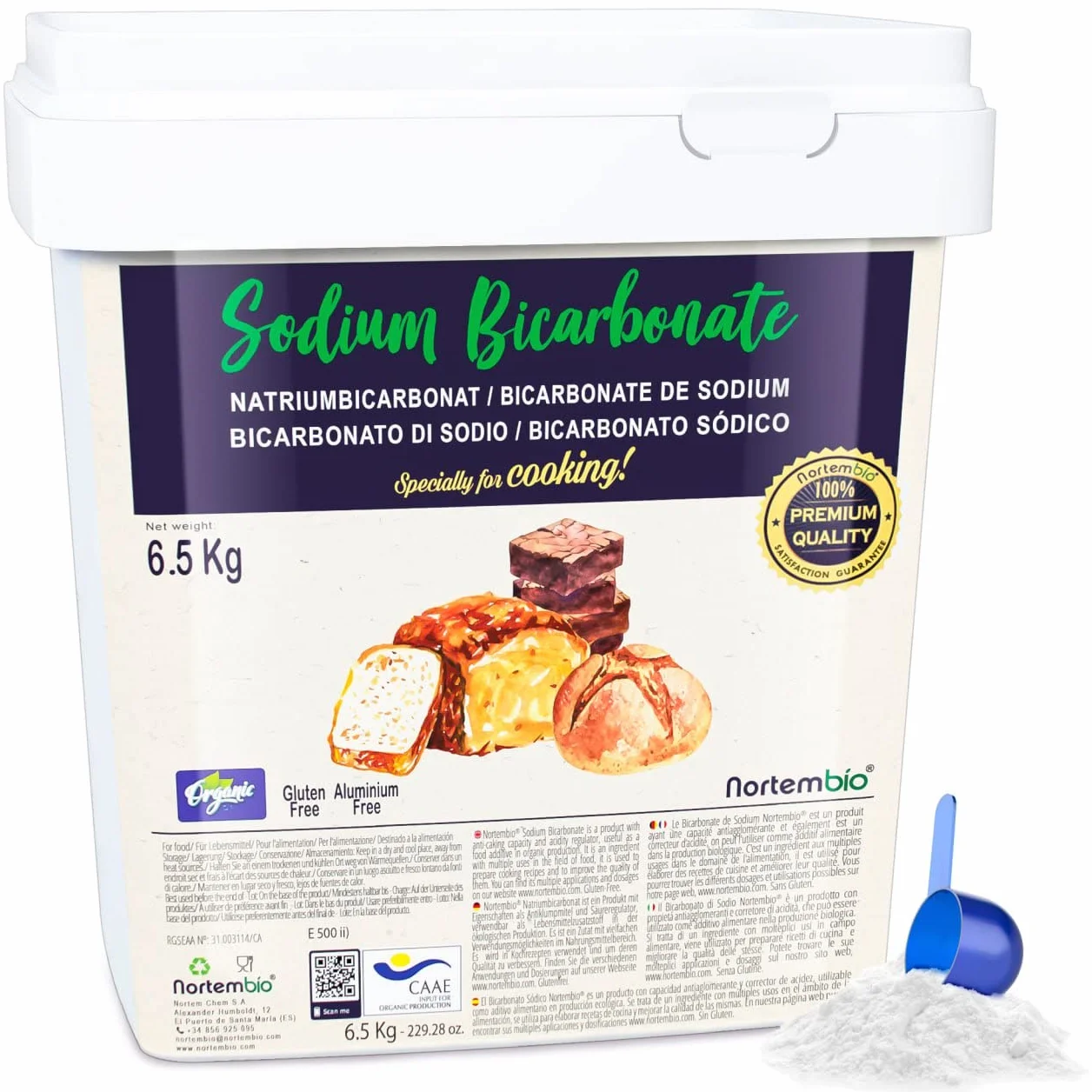 Nortembio Bicarbonate de Sodium E500(ii) 6,5 kg Additif Alimentaire pour Cuisine et Pâtisserie, Qualité Gourmet, Haute Pureté 100% Naturelle + eBook OFFERT