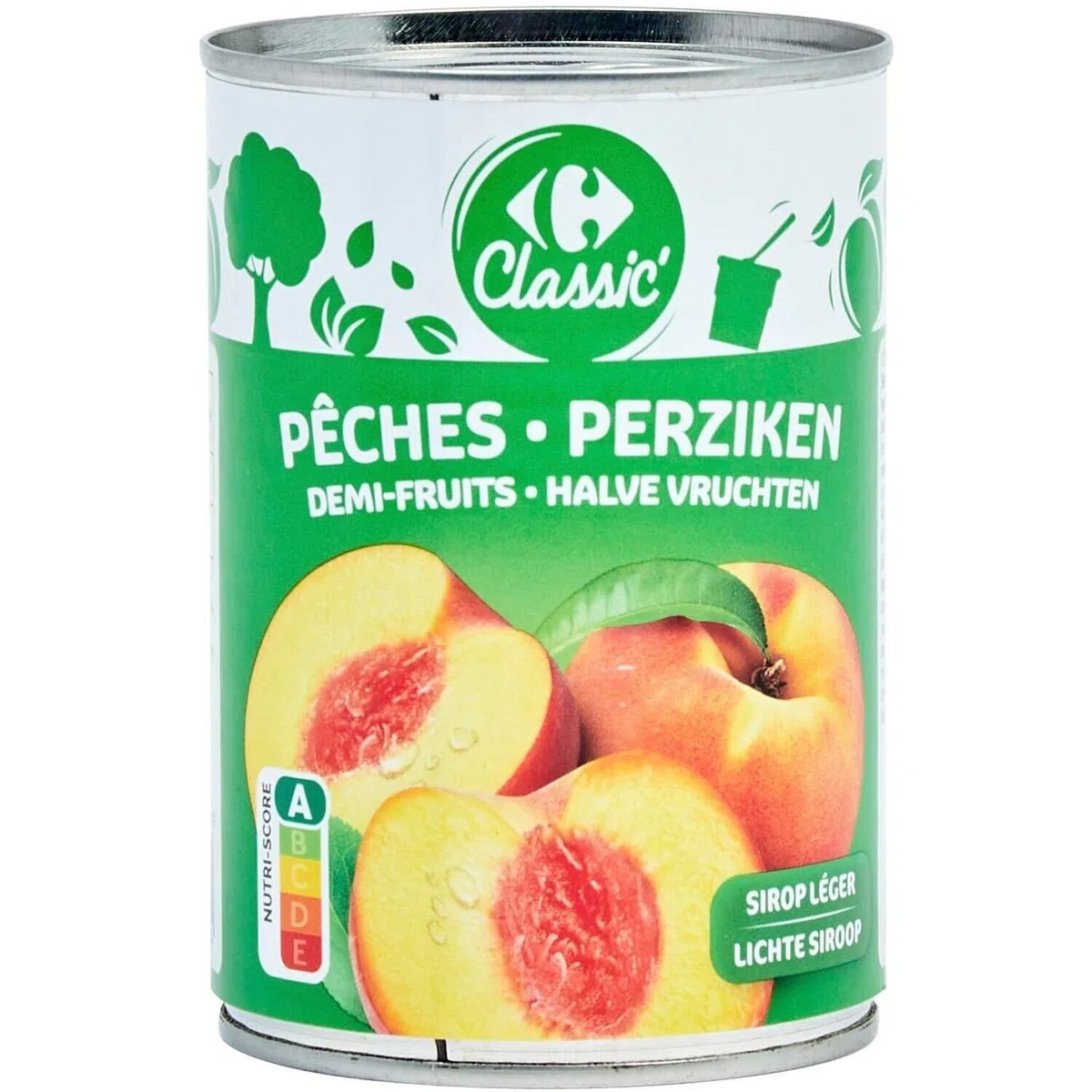 CARREFOUR CLASSIC – Pêche Demi-Fruits en Sirop Léger, Texture Fondante pour Dessert (235g) - Le Lot De 4