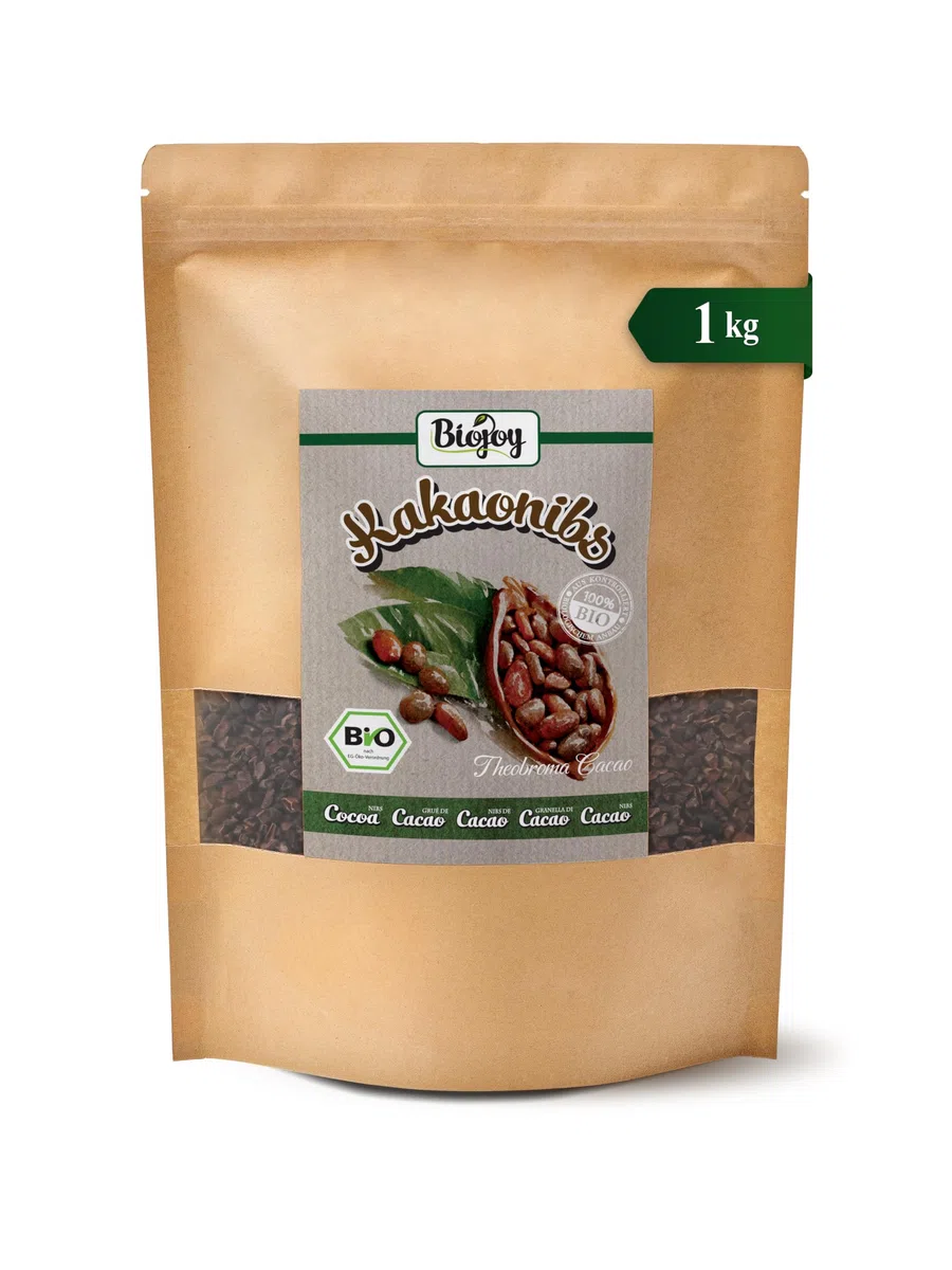 Biojoy Grué de Cacao BIO (1 kg), crus et sans sucre ajouté, Cacao nibs (Theobroma cacao)