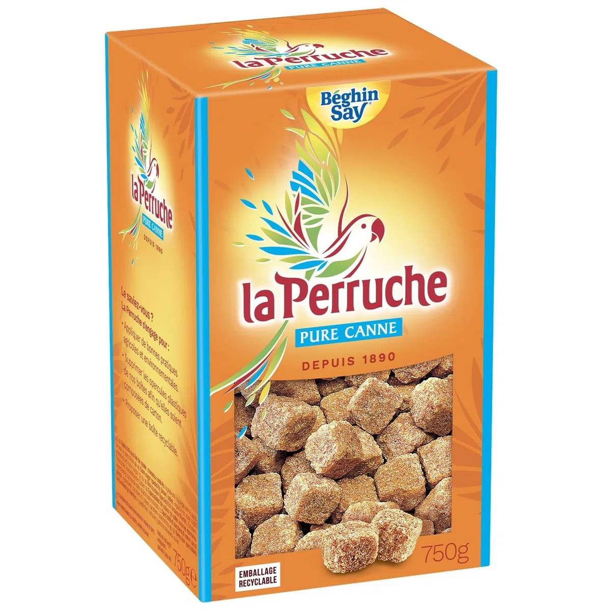 Sucre Pure Canne Morceaux La Perruche BEGHIN SAY - la boite de 750 g Lot De 4 - Par Lot