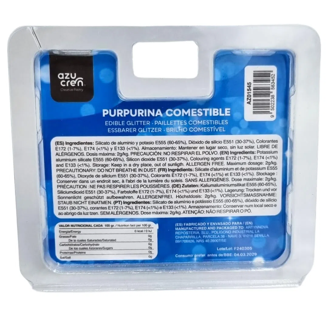 Azucren, Paillette Alimentaire, Paillette Alimentaire cocktail, Poudre Pailletée Comestible, Idéale pour la Décoration de Gâteaux, de Fondants, de Crème au Beurre, 5 Grammes. AZUSHINE (Bleu)